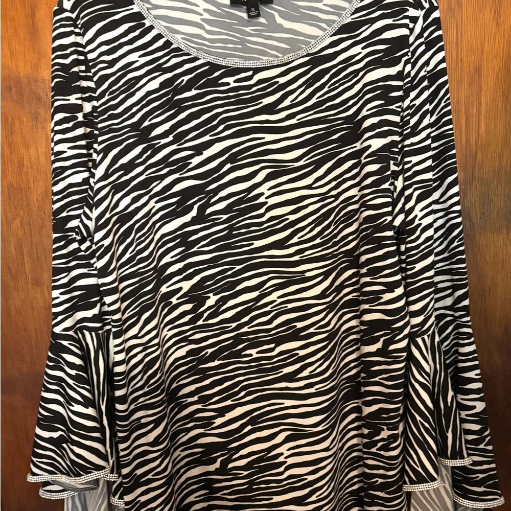 MSK Black and White Zebra Print Blouse, XL